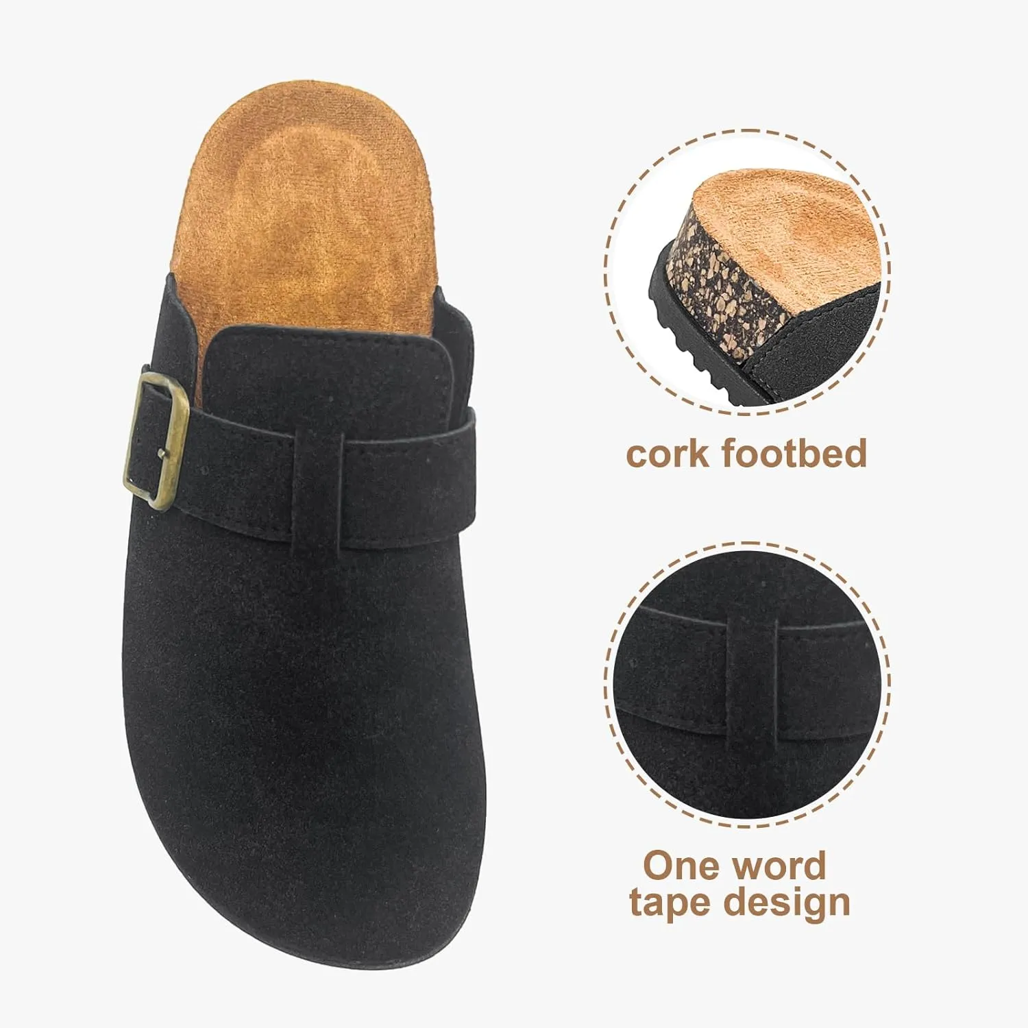 Clogs for Women and Men Suede Clogs Leather Mules Cork Footbed Sandals Potato Shoes with Arch Support Slip on Adjuestable Clog Slippers
