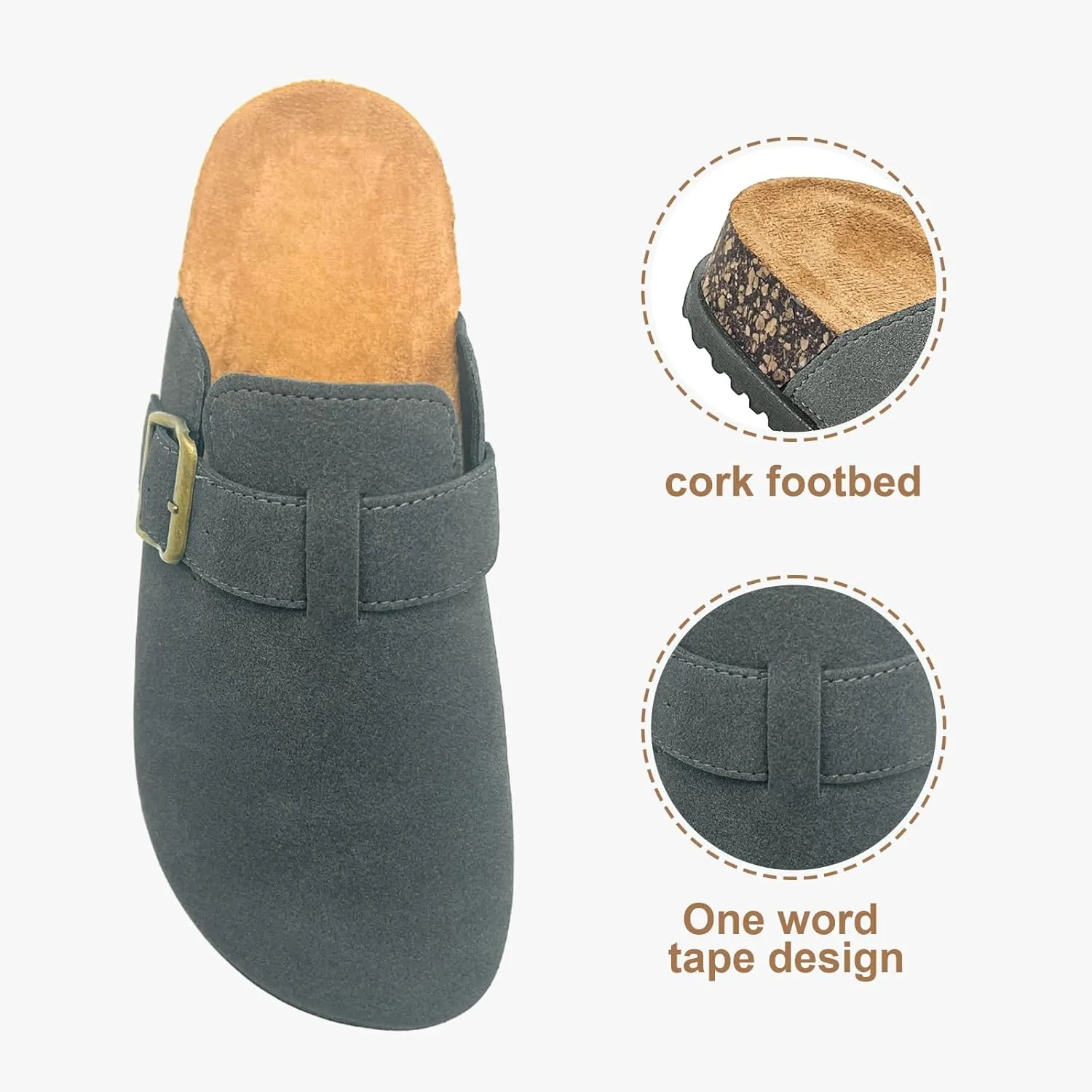 Clogs for Women and Men Suede Clogs Leather Mules Cork Footbed Sandals Potato Shoes with Arch Support Slip on Adjuestable Clog Slippers