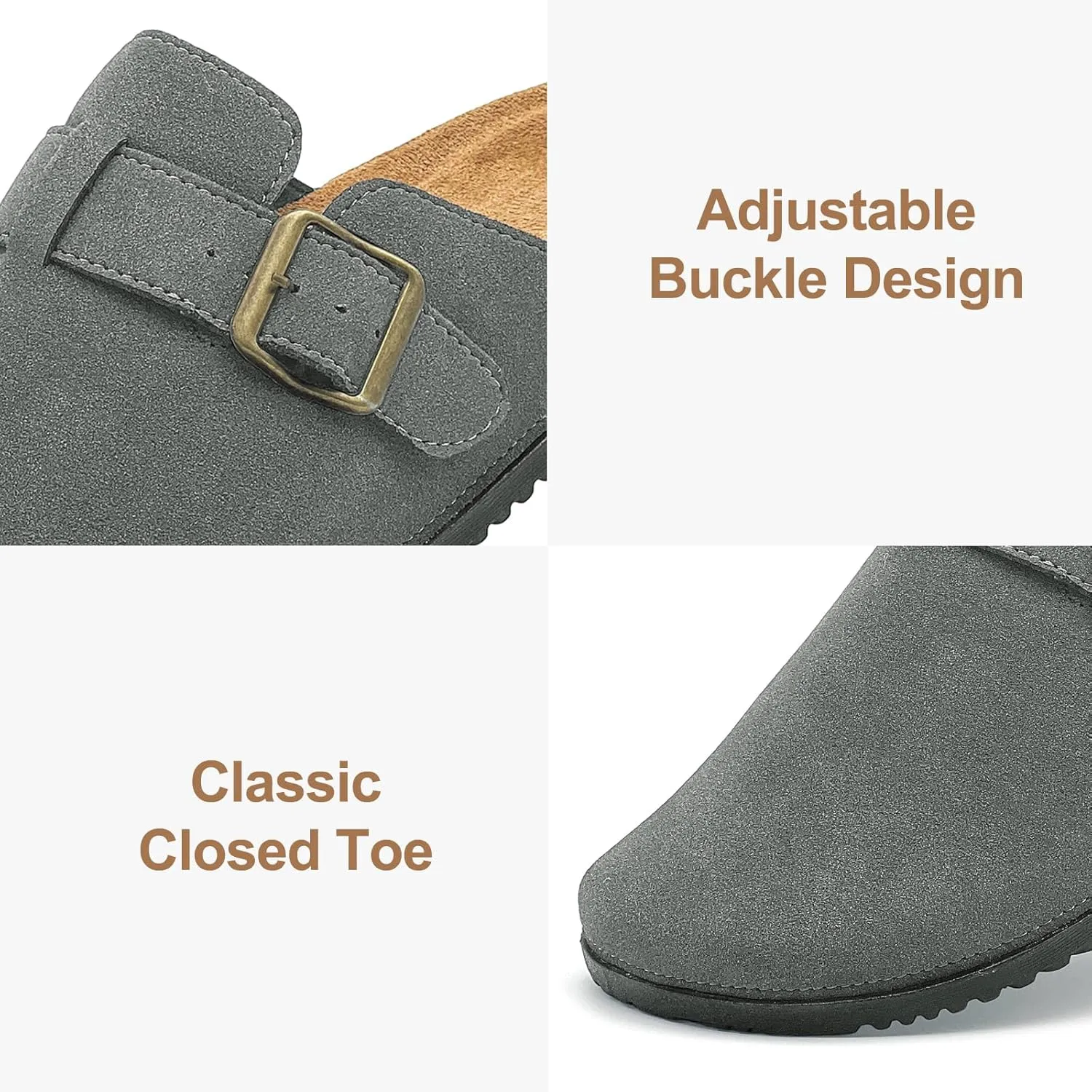 Clogs for Women and Men Suede Clogs Leather Mules Cork Footbed Sandals Potato Shoes with Arch Support Slip on Adjuestable Clog Slippers