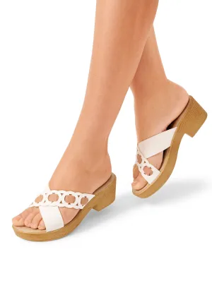 Comfort width mule with light, off-set heel