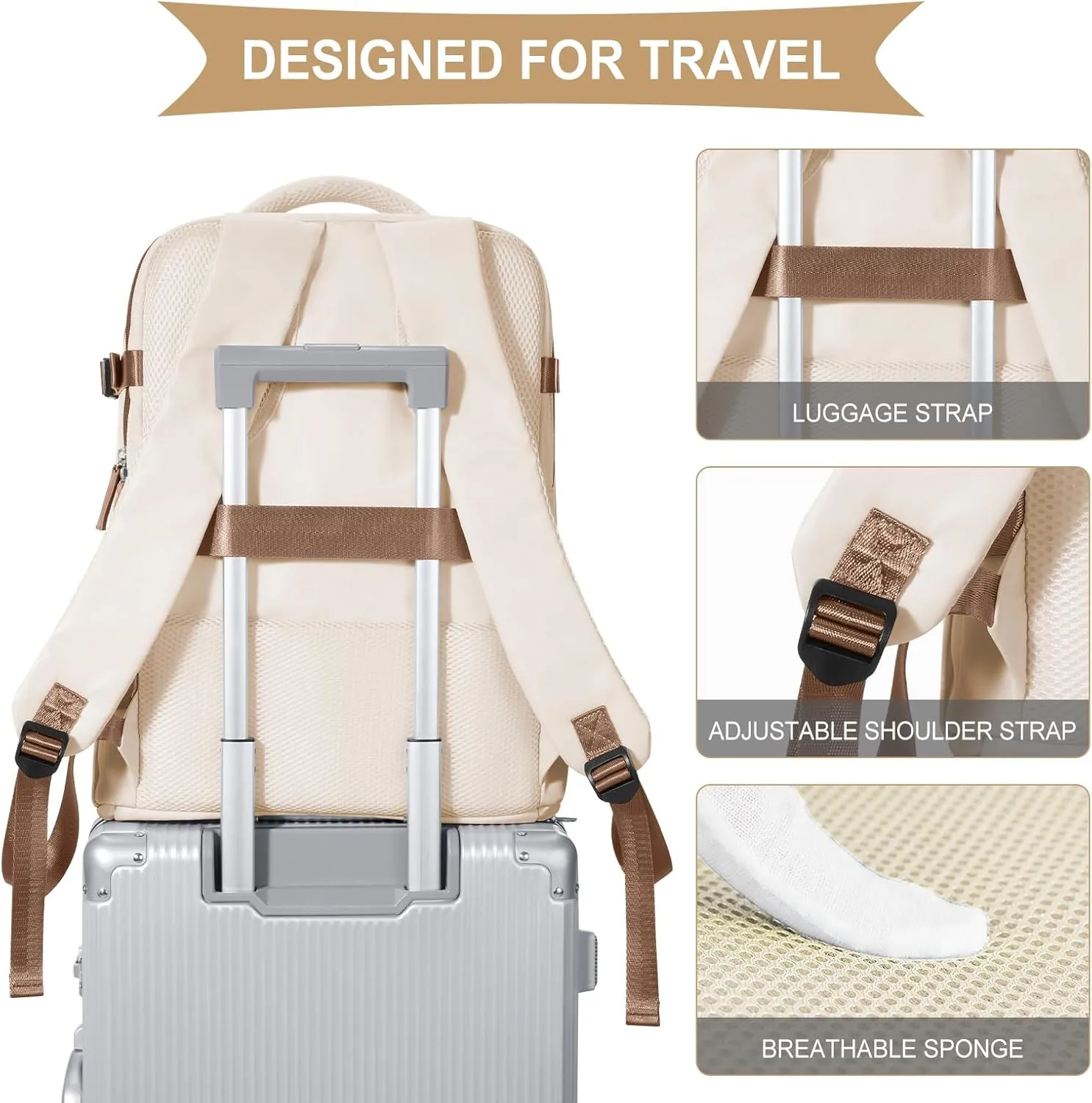 coowoz Large Travel Backpack For Women Men,Carry On Backpack,Hiking Backpack Outdoor Sports Rucksack Casual Daypack travel essentials(Beige Brown)