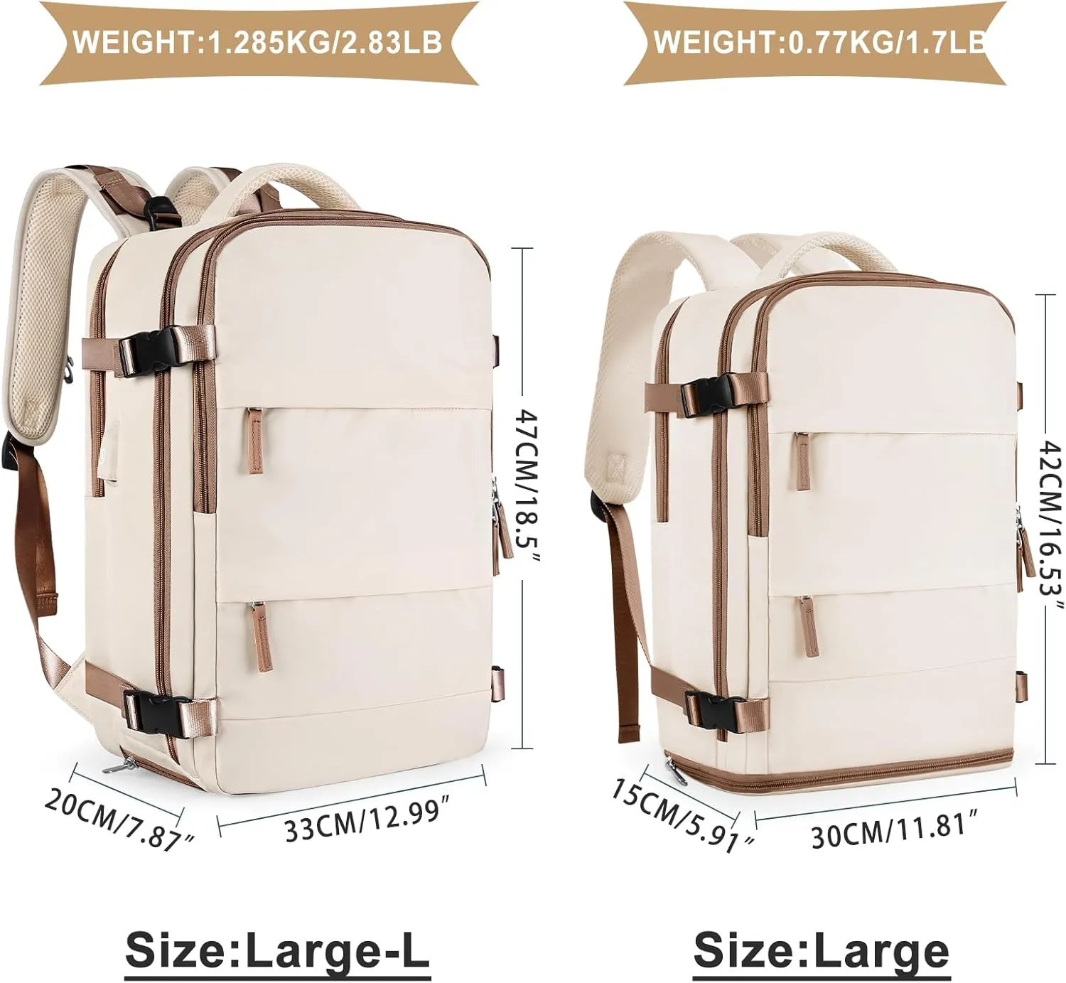 coowoz Large Travel Backpack For Women Men,Carry On Backpack,Hiking Backpack Outdoor Sports Rucksack Casual Daypack travel essentials(Beige Brown)