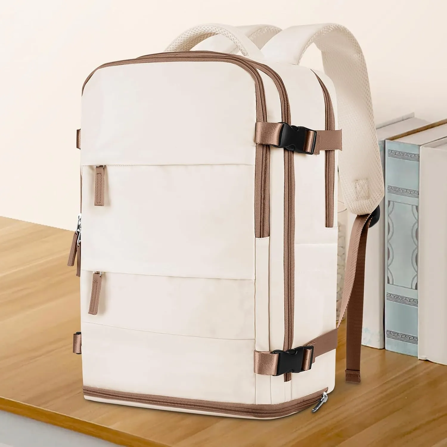 coowoz Large Travel Backpack For Women Men,Carry On Backpack,Hiking Backpack Outdoor Sports Rucksack Casual Daypack travel essentials(Beige Brown)