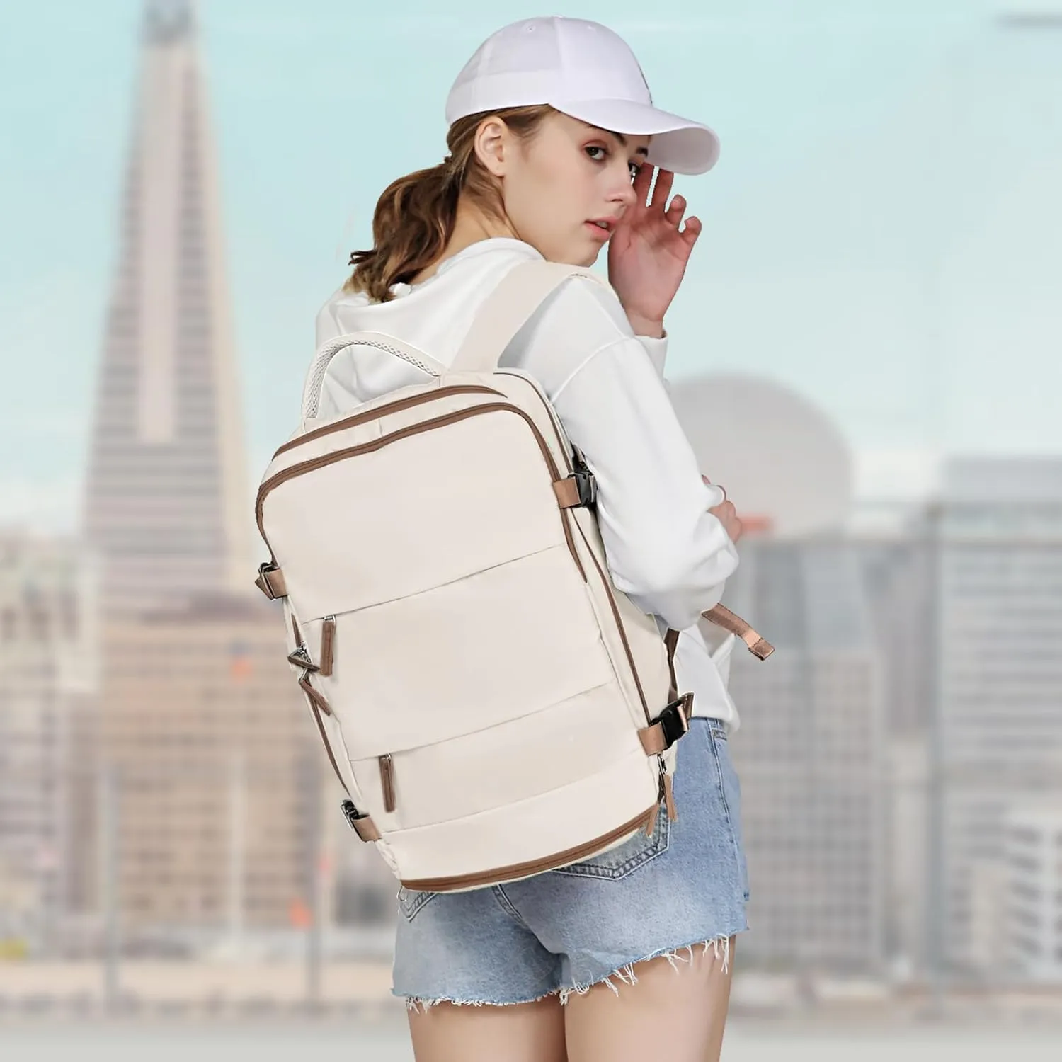 coowoz Large Travel Backpack For Women Men,Carry On Backpack,Hiking Backpack Outdoor Sports Rucksack Casual Daypack travel essentials(Beige Brown)
