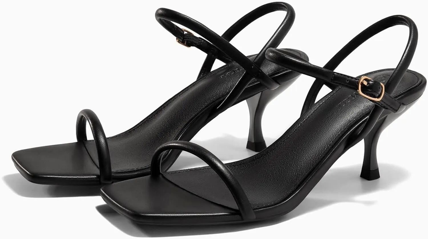 Coutgo Womens Strappy Kitten Heels Open Square Toe Sandals Buckle Ankle Strap Summer Dress Shoes