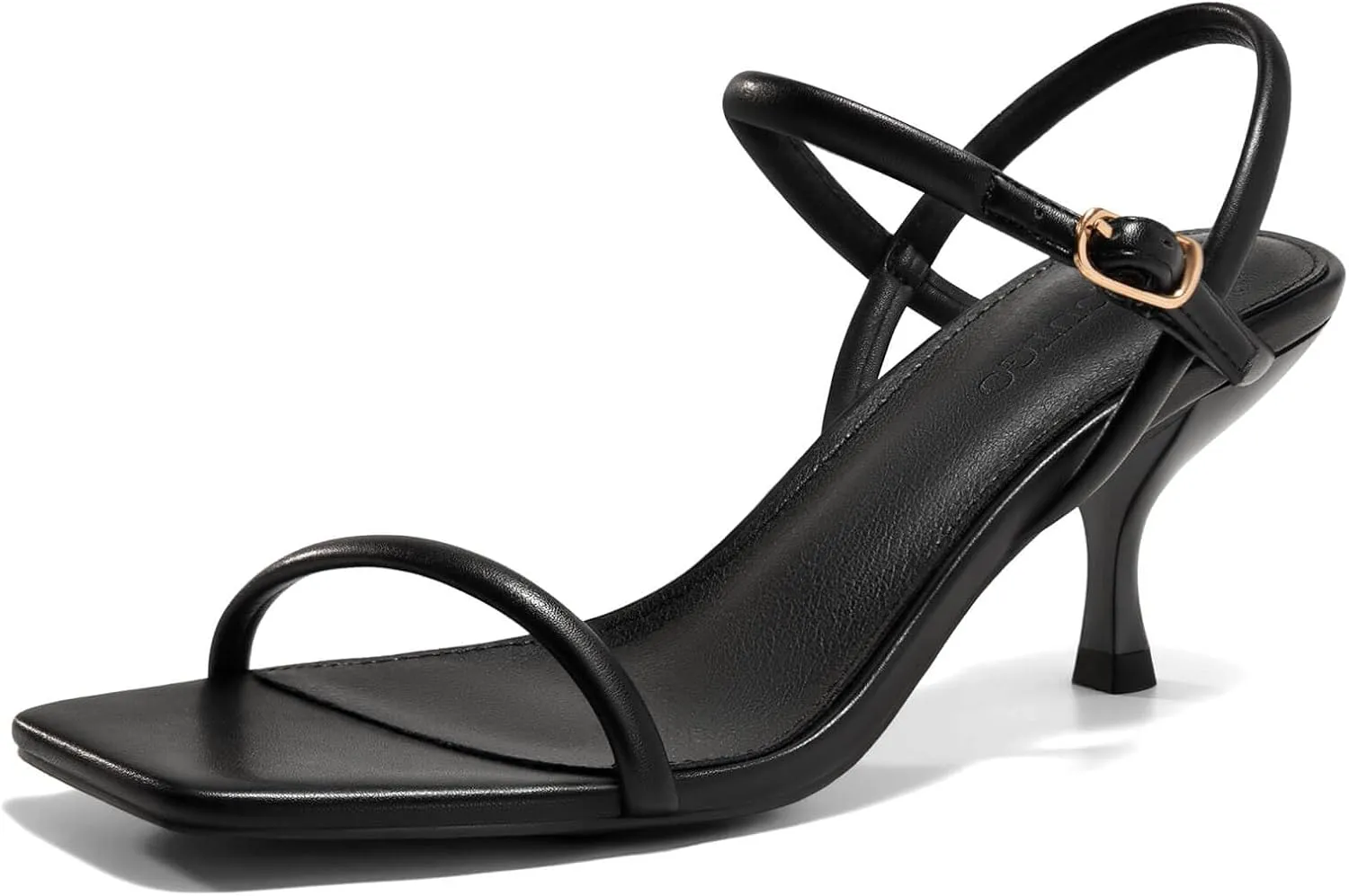 Coutgo Womens Strappy Kitten Heels Open Square Toe Sandals Buckle Ankle Strap Summer Dress Shoes