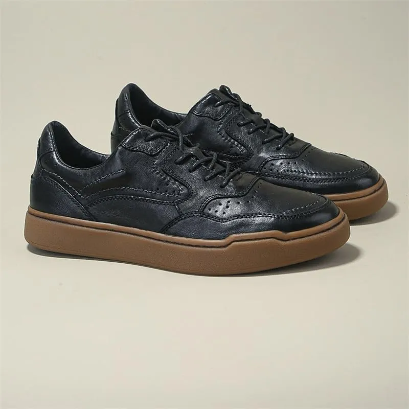 CSCDD Men's Casual Leather Sneakers Waxed Lace-up Pedal Design Breathable Oxford Shoes Comfortable Suitable for School Work Versatile