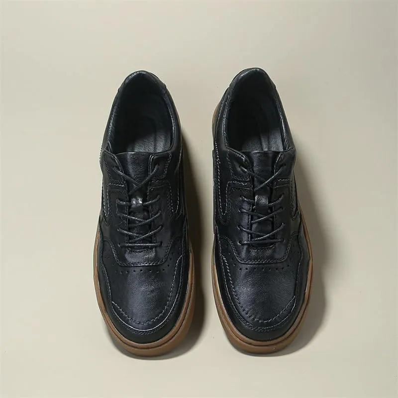 CSCDD Men's Casual Leather Sneakers Waxed Lace-up Pedal Design Breathable Oxford Shoes Comfortable Suitable for School Work Versatile