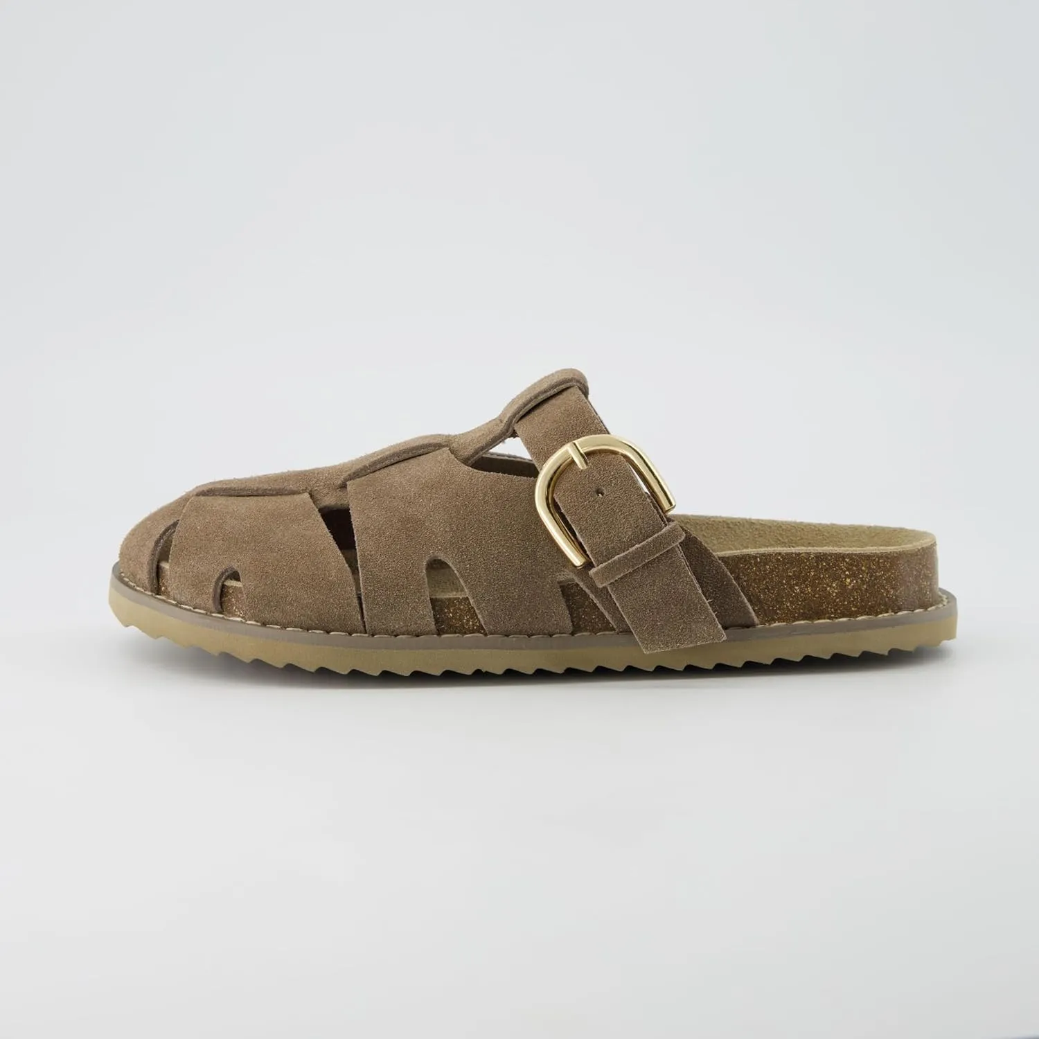 CUSHIONAIRE Benson Women’s Fisherman Clog – Suede Slip-On Sandal with Adjustable Buckle & Contoured Cork Footbed