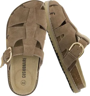 CUSHIONAIRE Benson Women’s Fisherman Clog – Suede Slip-On Sandal with Adjustable Buckle & Contoured Cork Footbed