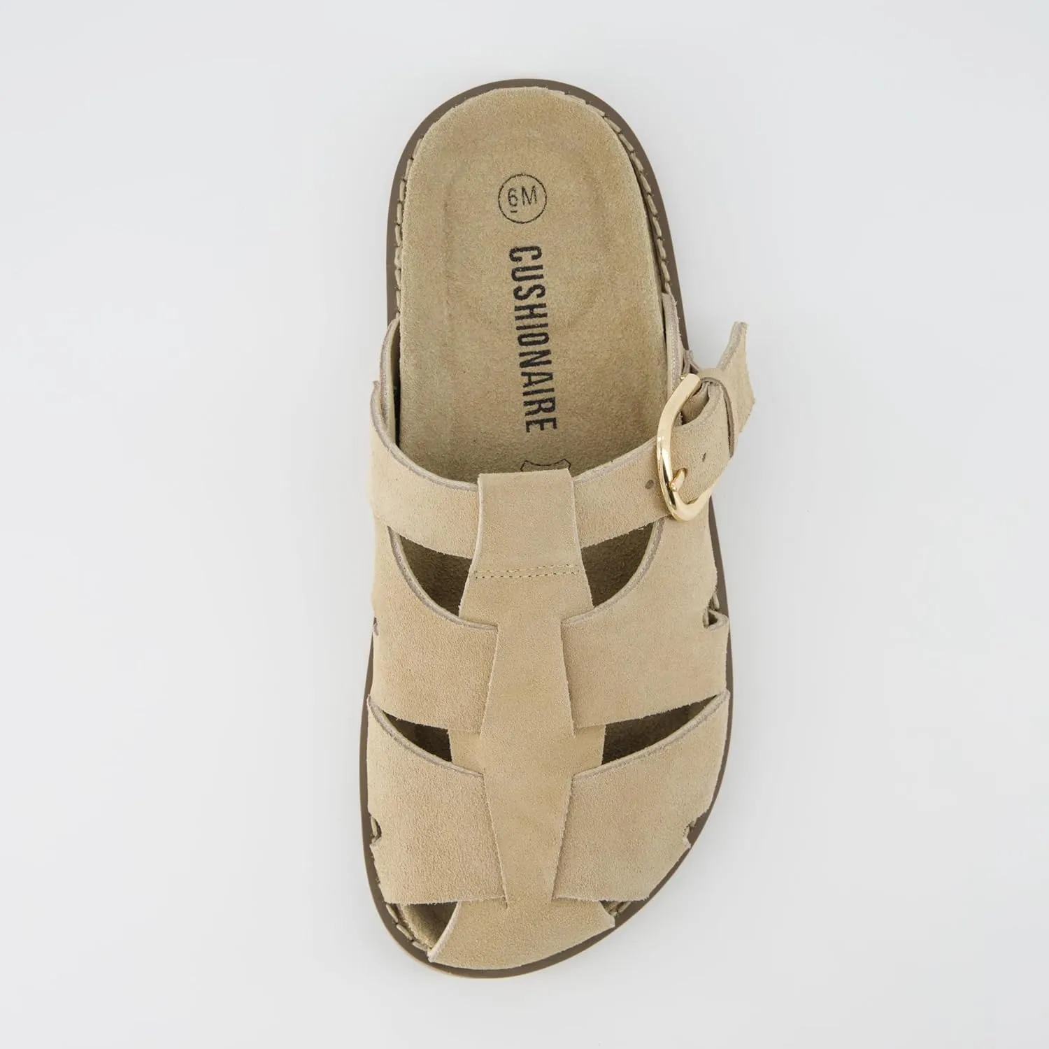 CUSHIONAIRE Benson Women’s Fisherman Clog – Suede Slip-On Sandal with Adjustable Buckle & Contoured Cork Footbed