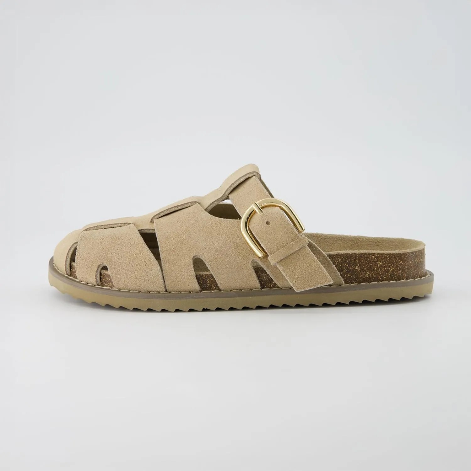 CUSHIONAIRE Benson Women’s Fisherman Clog – Suede Slip-On Sandal with Adjustable Buckle & Contoured Cork Footbed