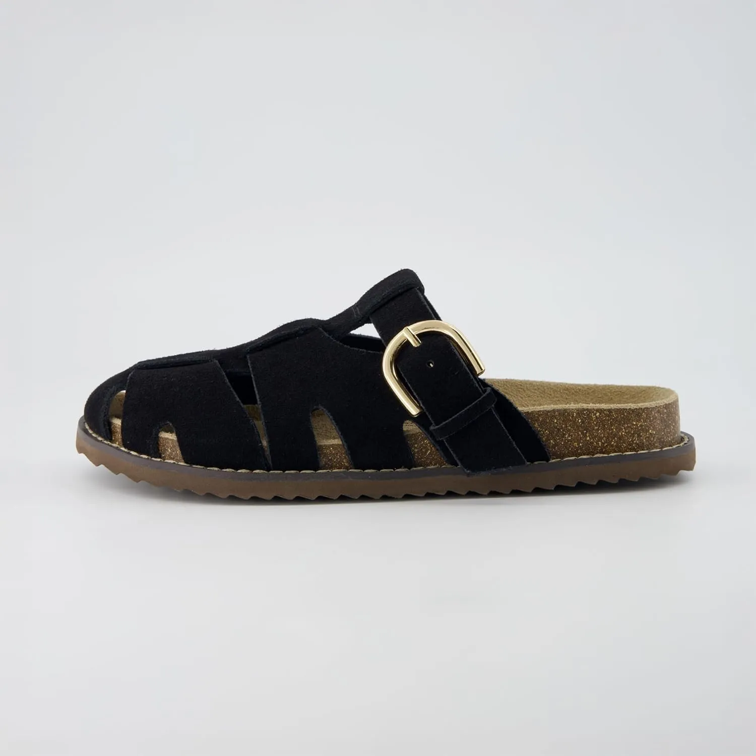 CUSHIONAIRE Benson Women’s Fisherman Clog – Suede Slip-On Sandal with Adjustable Buckle & Contoured Cork Footbed