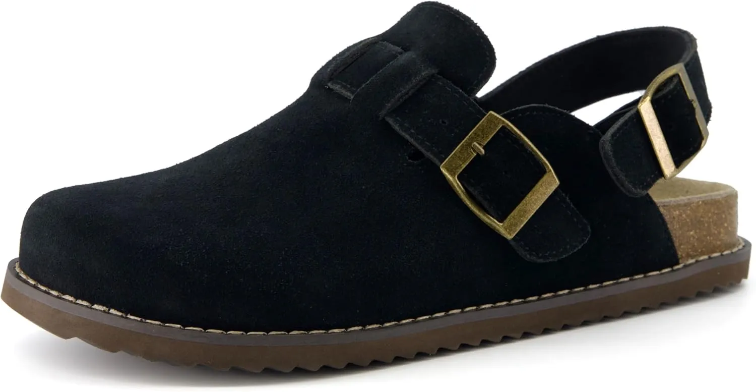 CUSHIONAIRE Brooklyn Women's Suede Clogs - Adjustable Slingback Clog Sandal with Buckle, Memory Foam, Wide Widths