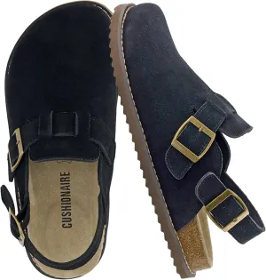 CUSHIONAIRE Brooklyn Women's Suede Clogs - Adjustable Slingback Clog Sandal with Buckle, Memory Foam, Wide Widths