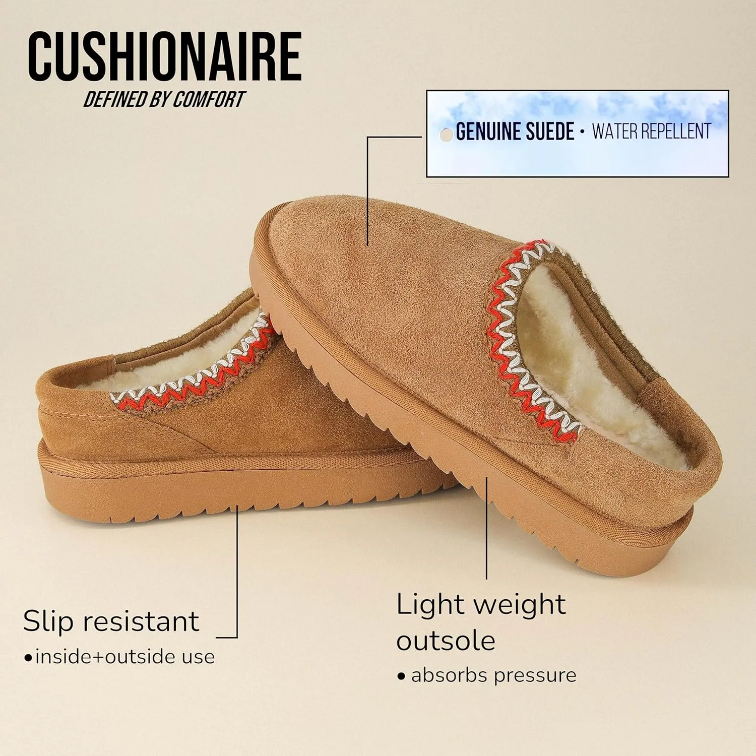 CUSHIONAIRE Keto Womens Slippers Slip-On Suede Mule Slipper - Cozy & Stylish, Memory Foam & Faux Fur Lining, Wide Widths Available