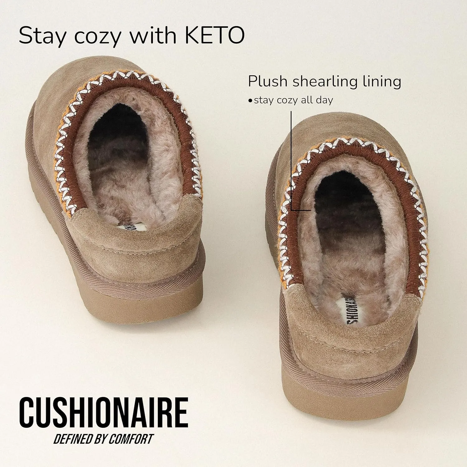 CUSHIONAIRE Keto Womens Slippers Slip-On Suede Mule Slipper - Cozy & Stylish, Memory Foam & Faux Fur Lining, Wide Widths Available