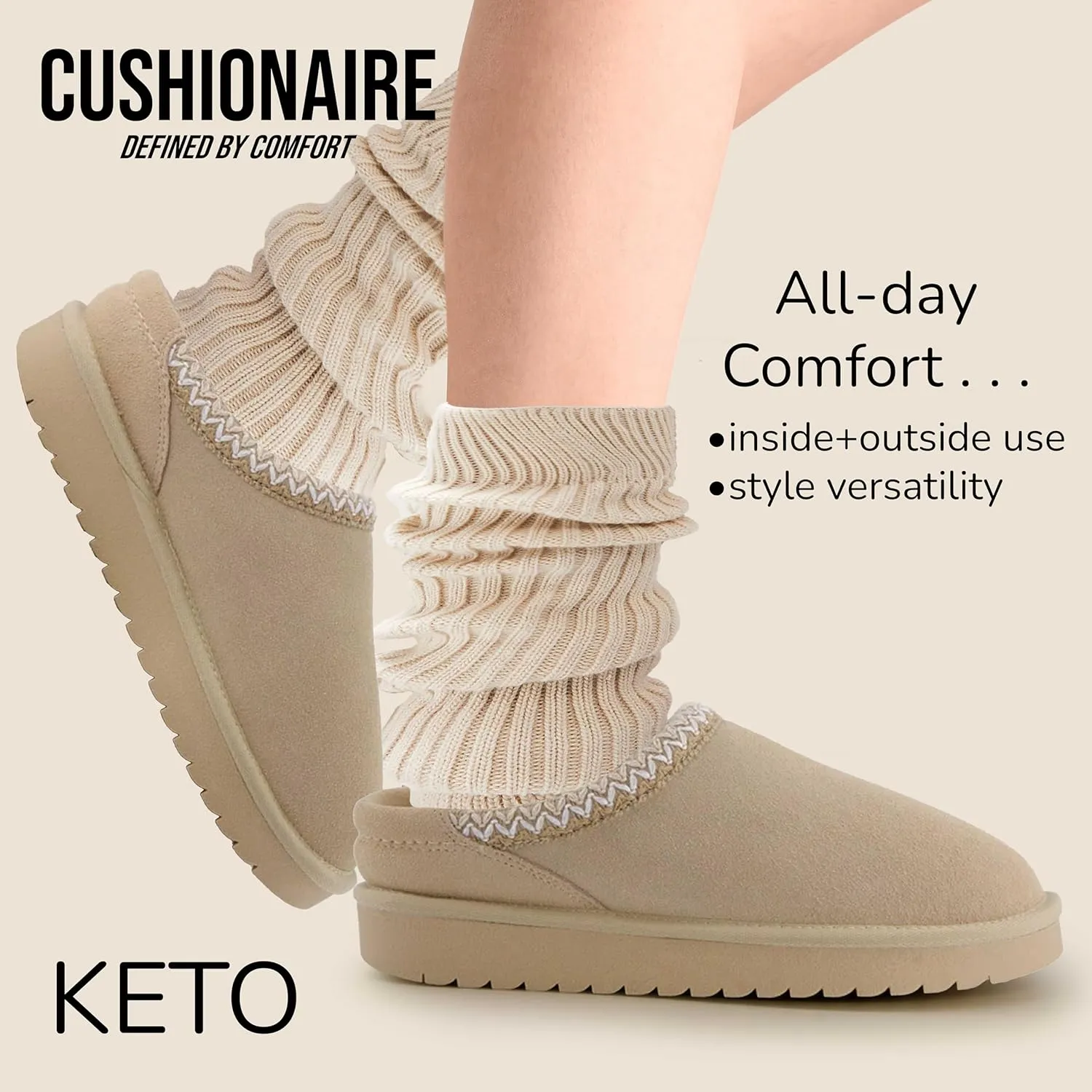 CUSHIONAIRE Keto Womens Slippers Slip-On Suede Mule Slipper - Cozy & Stylish, Memory Foam & Faux Fur Lining, Wide Widths Available