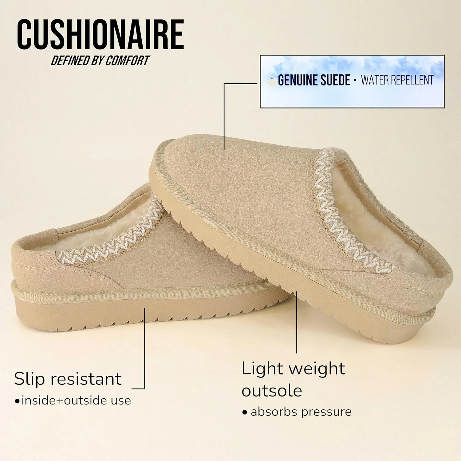 CUSHIONAIRE Keto Womens Slippers Slip-On Suede Mule Slipper - Cozy & Stylish, Memory Foam & Faux Fur Lining, Wide Widths Available