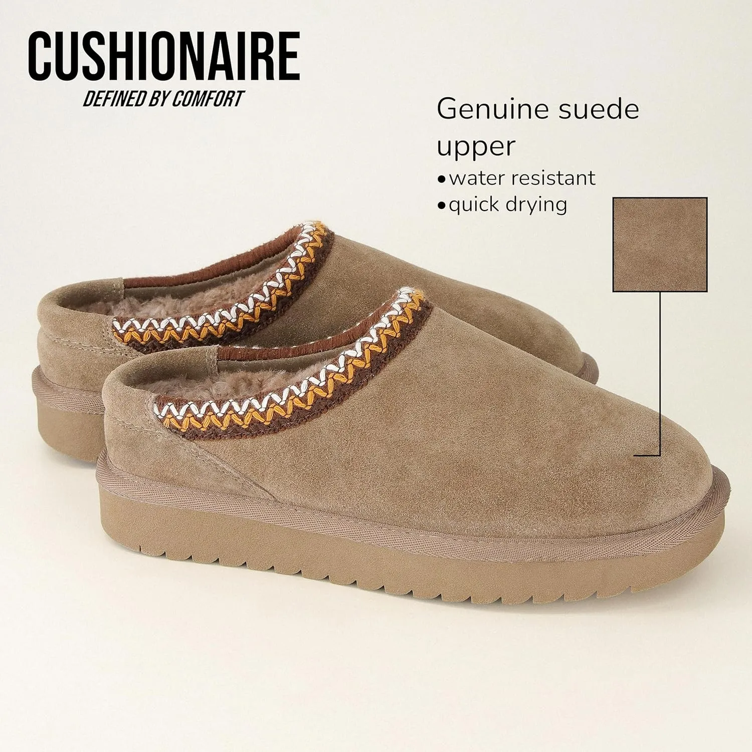 CUSHIONAIRE Keto Womens Slippers Slip-On Suede Mule Slipper - Cozy & Stylish, Memory Foam & Faux Fur Lining, Wide Widths Available
