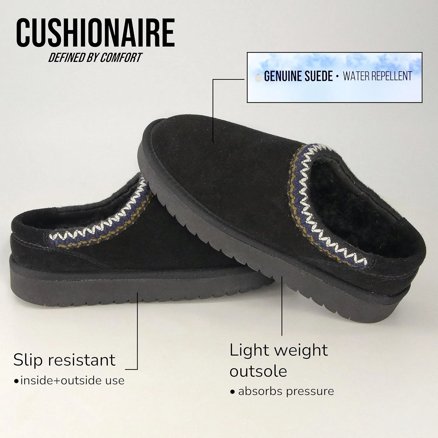 CUSHIONAIRE Keto Womens Slippers Slip-On Suede Mule Slipper - Cozy & Stylish, Memory Foam & Faux Fur Lining, Wide Widths Available