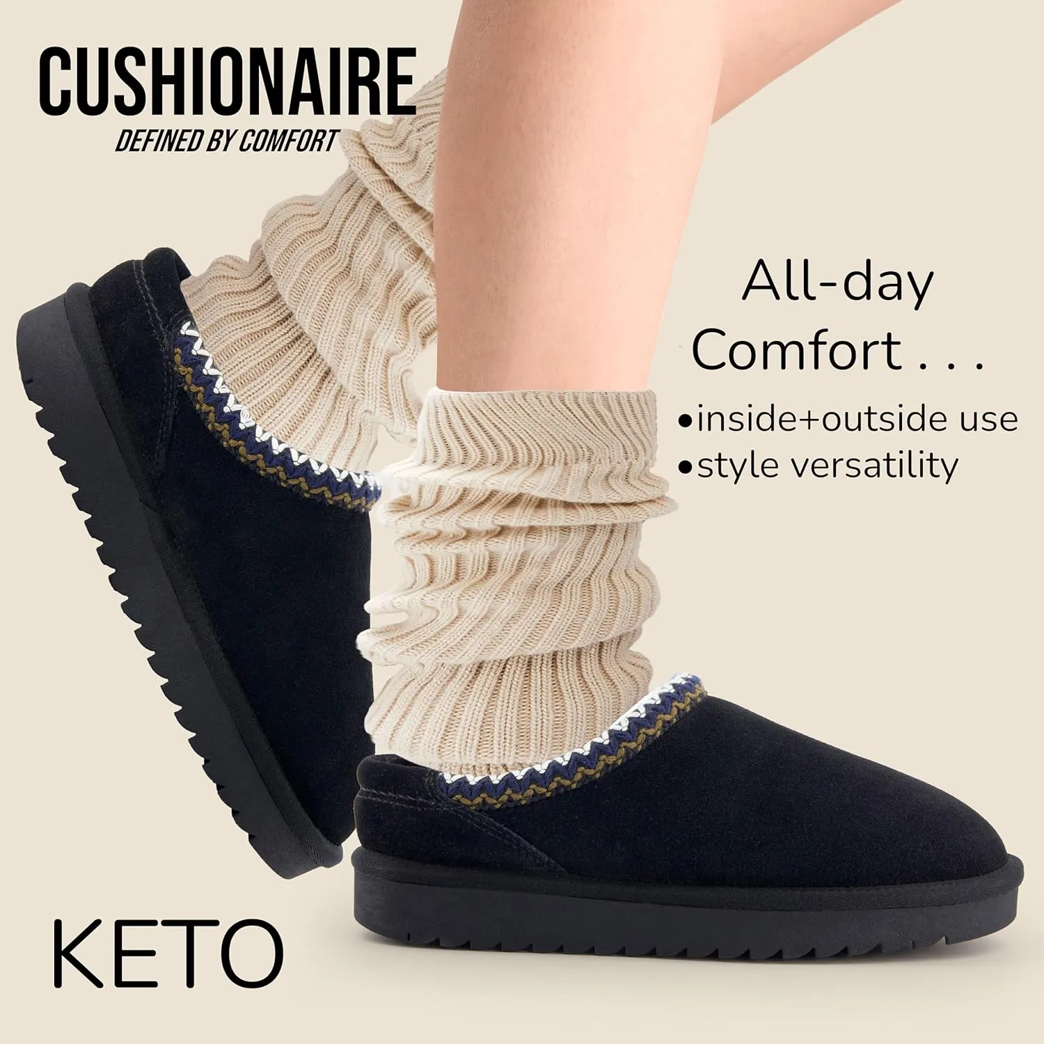 CUSHIONAIRE Keto Womens Slippers Slip-On Suede Mule Slipper - Cozy & Stylish, Memory Foam & Faux Fur Lining, Wide Widths Available