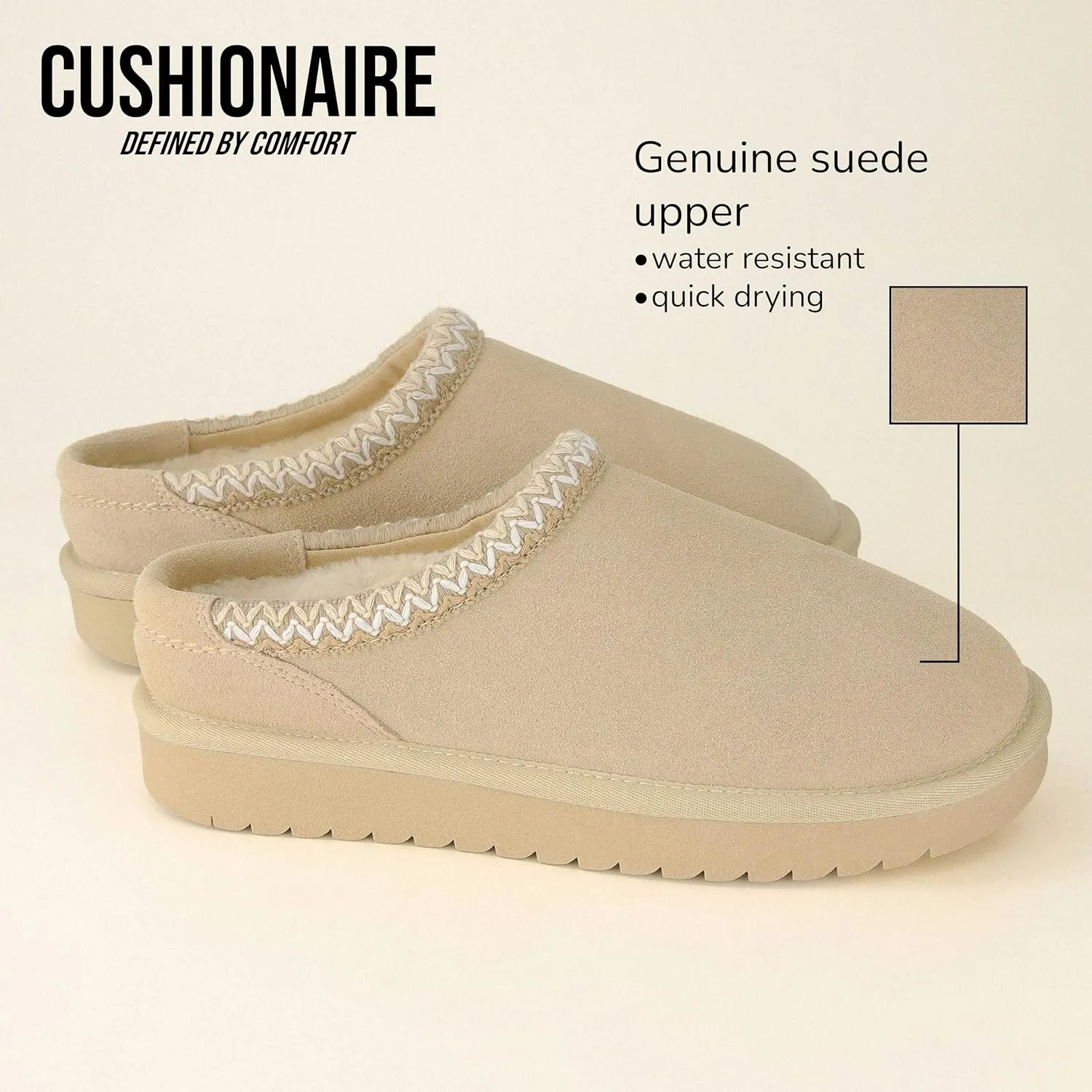 CUSHIONAIRE Keto Womens Slippers Slip-On Suede Mule Slipper - Cozy & Stylish, Memory Foam & Faux Fur Lining, Wide Widths Available
