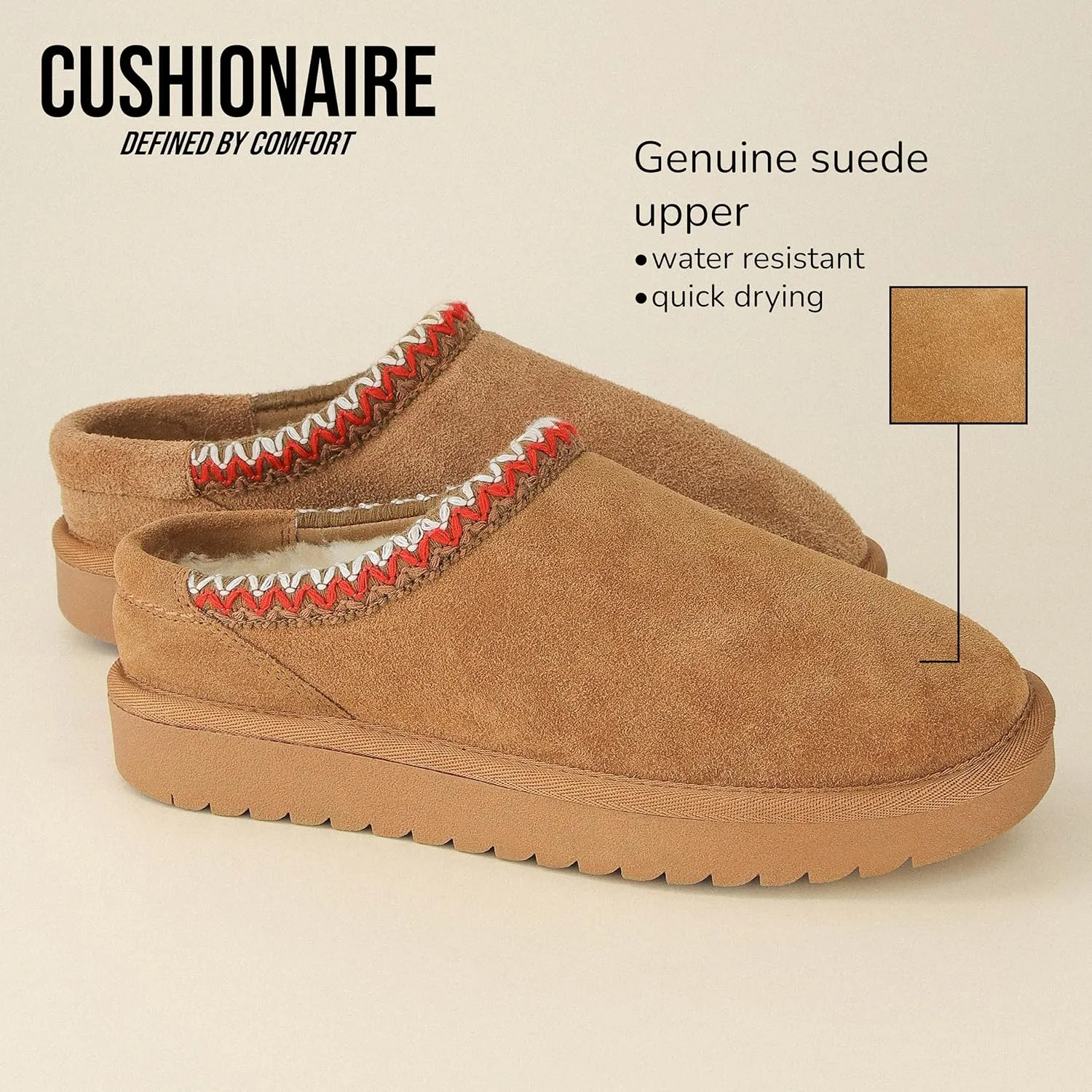 CUSHIONAIRE Keto Womens Slippers Slip-On Suede Mule Slipper - Cozy & Stylish, Memory Foam & Faux Fur Lining, Wide Widths Available