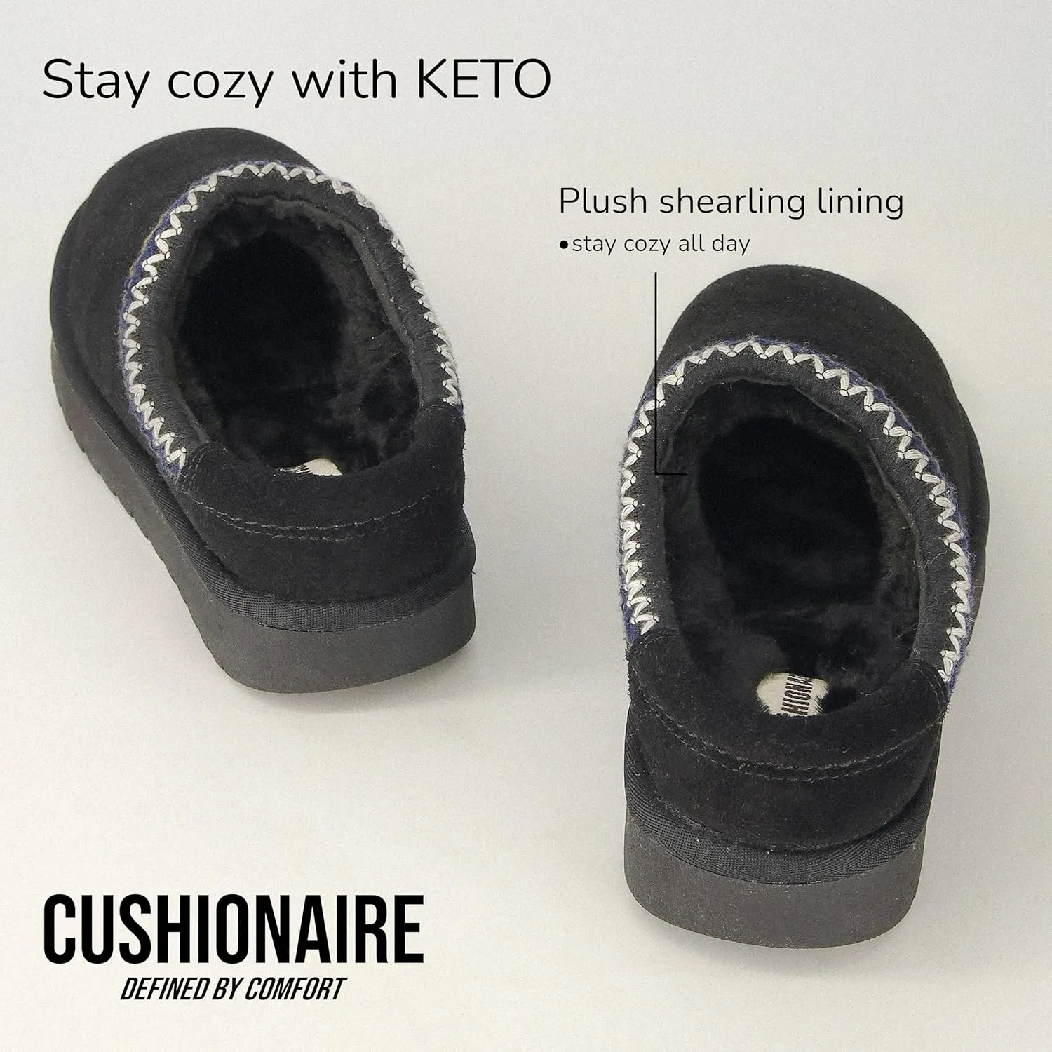 CUSHIONAIRE Keto Womens Slippers Slip-On Suede Mule Slipper - Cozy & Stylish, Memory Foam & Faux Fur Lining, Wide Widths Available
