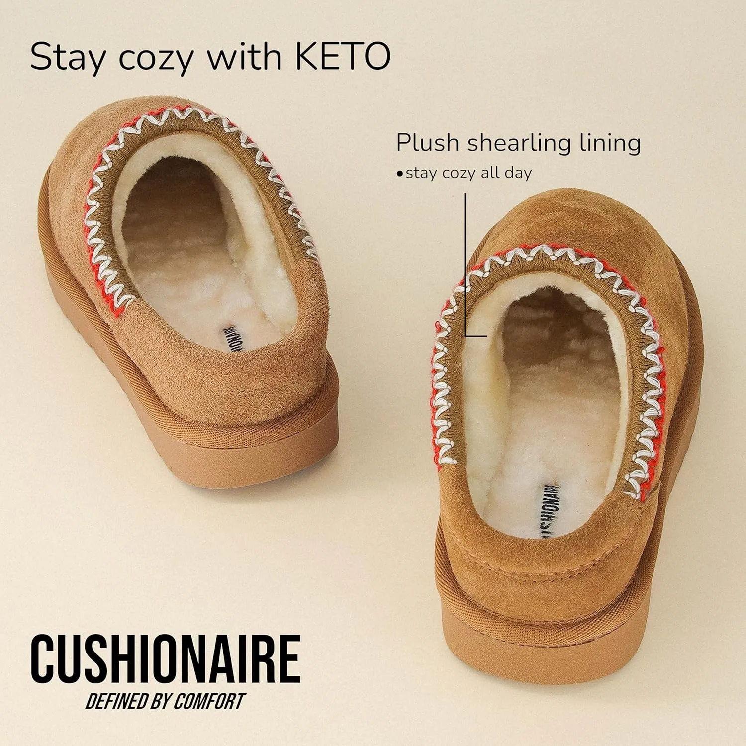 CUSHIONAIRE Keto Womens Slippers Slip-On Suede Mule Slipper - Cozy & Stylish, Memory Foam & Faux Fur Lining, Wide Widths Available