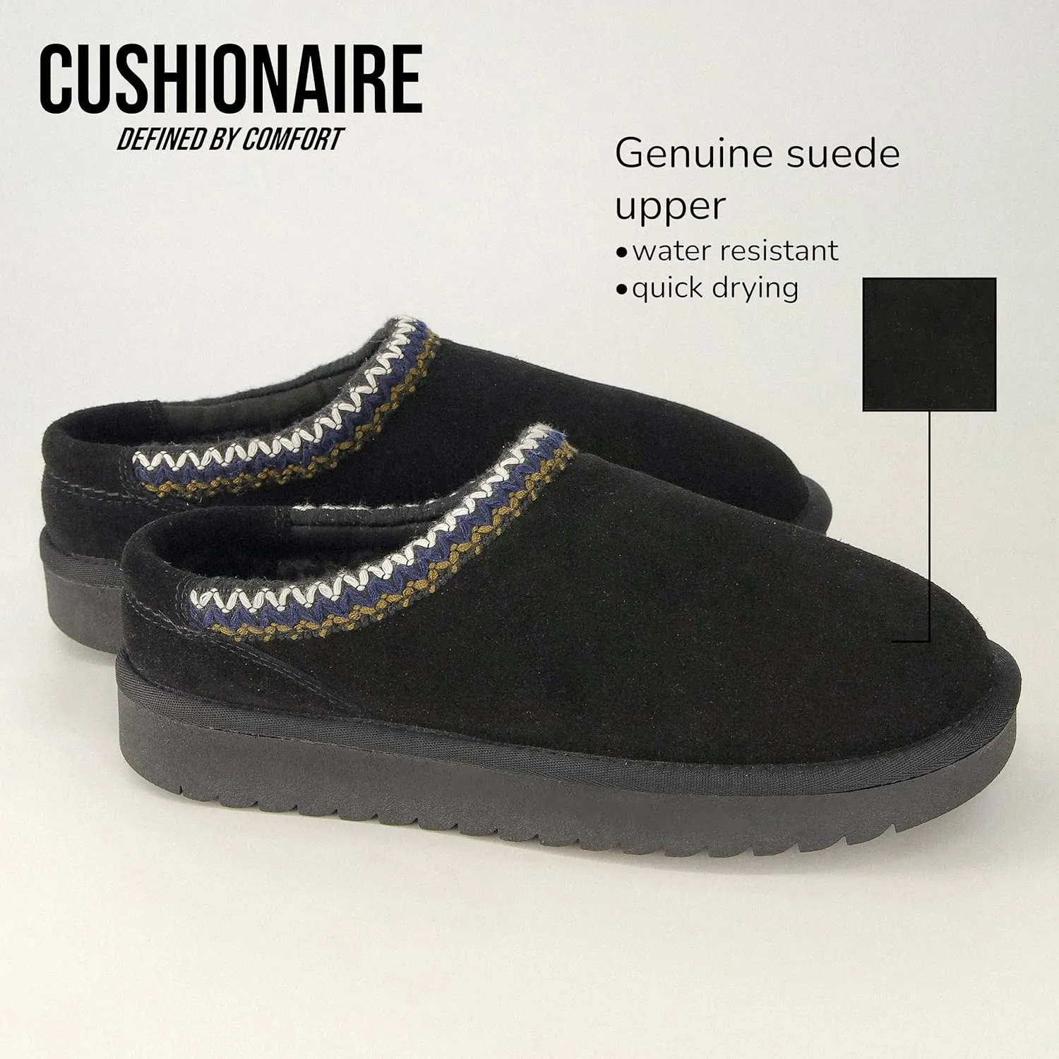 CUSHIONAIRE Keto Womens Slippers Slip-On Suede Mule Slipper - Cozy & Stylish, Memory Foam & Faux Fur Lining, Wide Widths Available