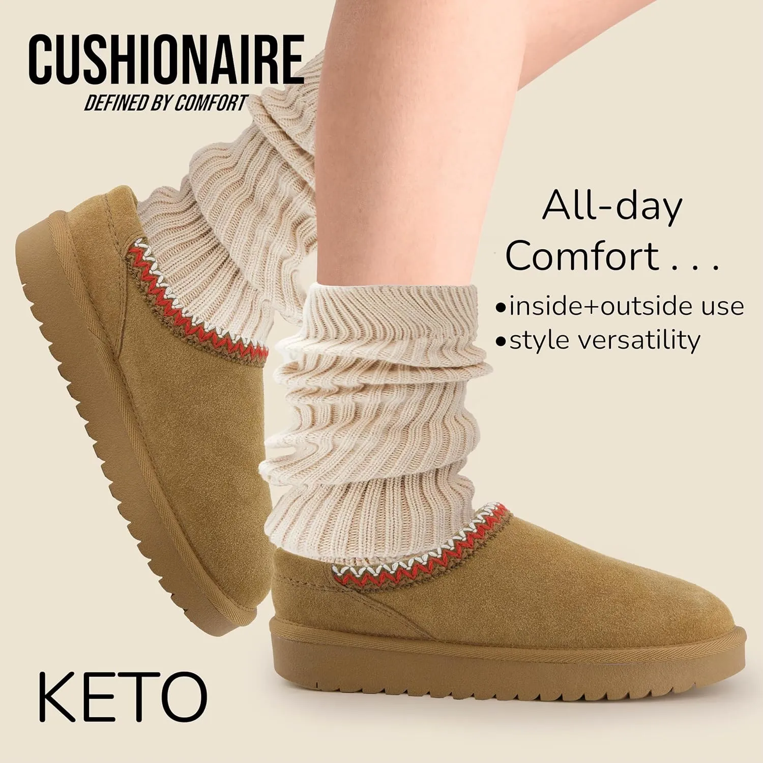 CUSHIONAIRE Keto Womens Slippers Slip-On Suede Mule Slipper - Cozy & Stylish, Memory Foam & Faux Fur Lining, Wide Widths Available