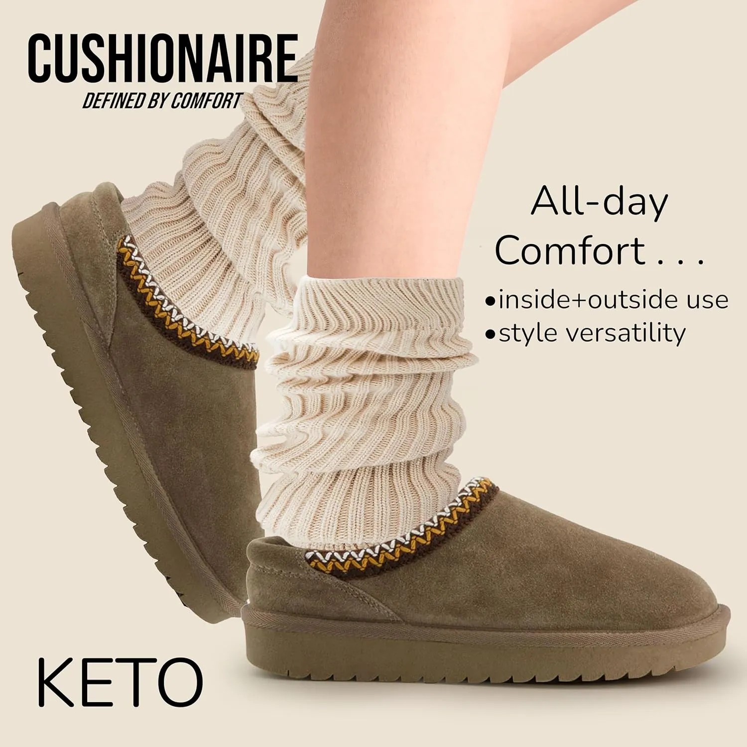 CUSHIONAIRE Keto Womens Slippers Slip-On Suede Mule Slipper - Cozy & Stylish, Memory Foam & Faux Fur Lining, Wide Widths Available