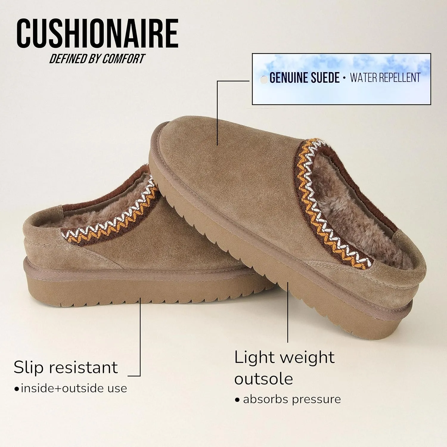 CUSHIONAIRE Keto Womens Slippers Slip-On Suede Mule Slipper - Cozy & Stylish, Memory Foam & Faux Fur Lining, Wide Widths Available