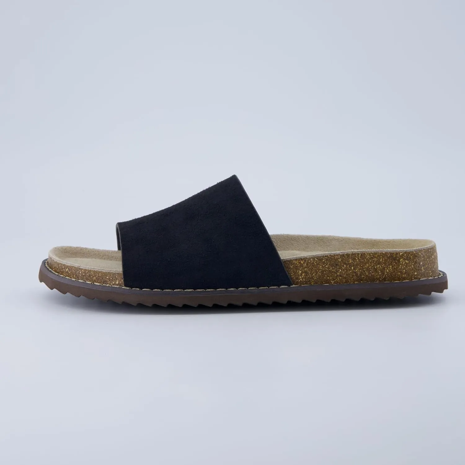 CUSHIONAIRE Ritual Women’s Slide Sandal – Suede Slip-On with Cork Footbed, Contoured Insole & Flexible Lightweight Outsole