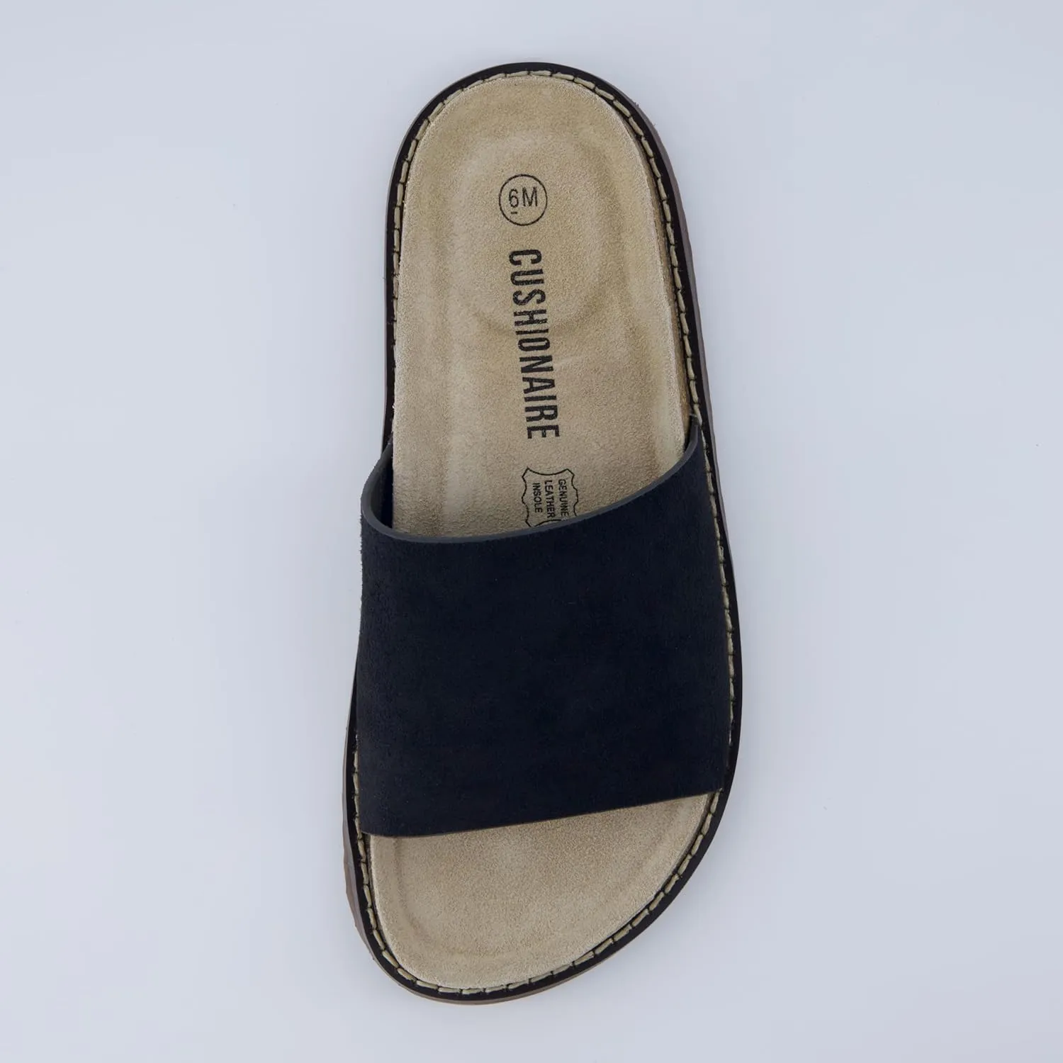 CUSHIONAIRE Ritual Women’s Slide Sandal – Suede Slip-On with Cork Footbed, Contoured Insole & Flexible Lightweight Outsole
