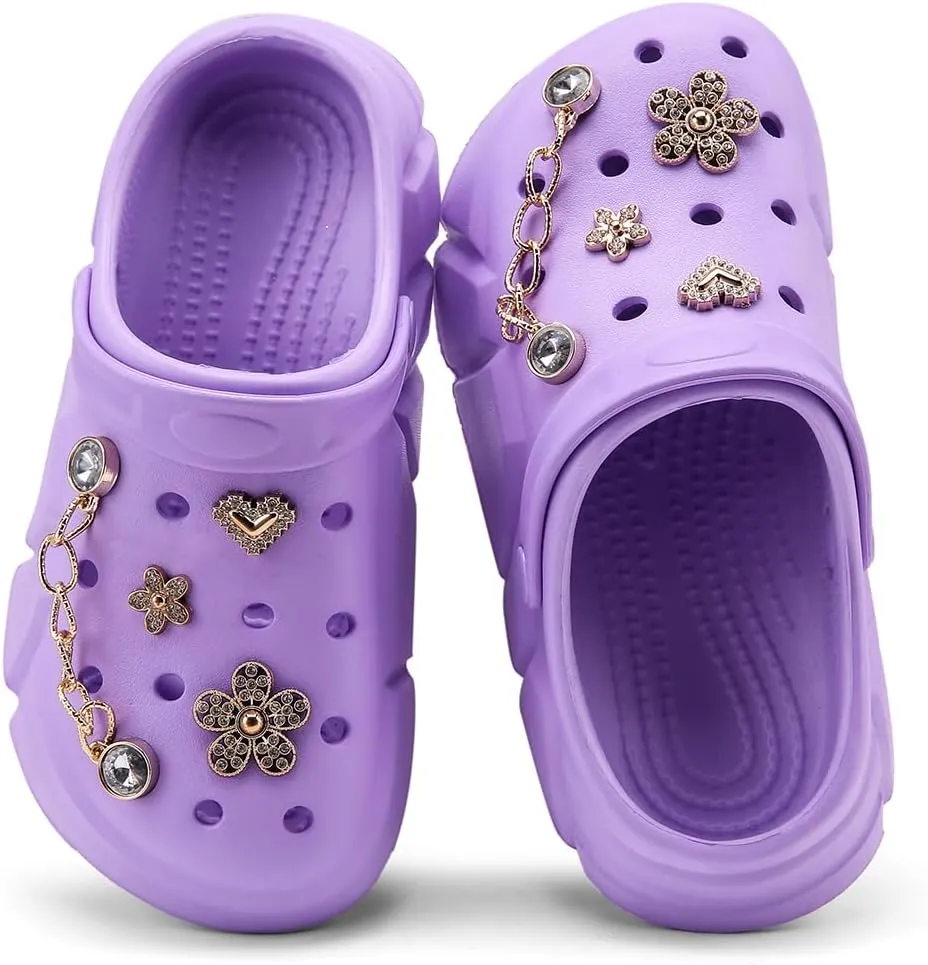 Cute Butterfly-Themed Lightweight Girls' Clogs, Platform Soft Sole Closed Toe EVA Home Garden Clog Shoes, Two-Way Wear Breathable Beach Clogs, Trendy Non-Slip Slip-On Sandals for Outdoor Indoor