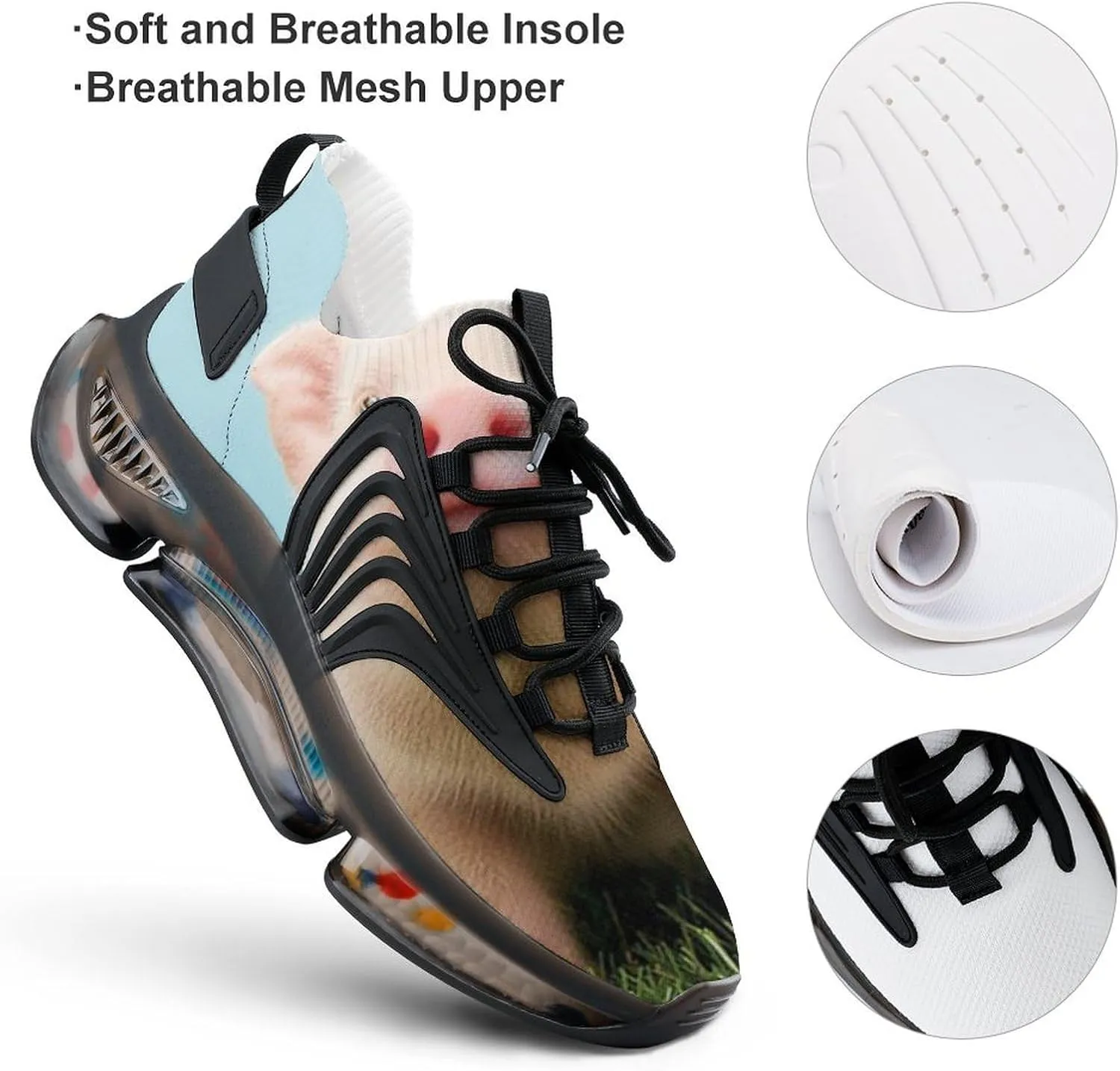 Cute Pig on Grass Lightweight Women's Sneakers Running Tennis Shoes Walking Sportswear Gym Travel for Men