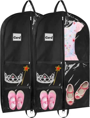 Dance Costume Garment Bags (2 Pack) 40 Inch Competition Dance Garment Bags with Pockets,2 Medium Clear Zipper Pockets and 1 Large Zippered Pocket