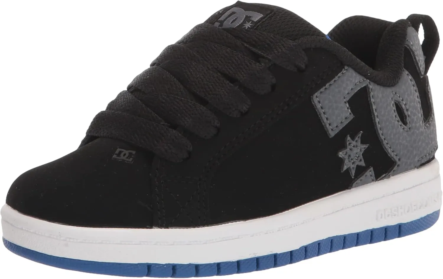 DC Boy's Court Graffik Low Top Skate Shoe Sneaker, Black/Grey/Blue, 4 Big Kid