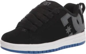 DC Boy's Court Graffik Low Top Skate Shoe Sneaker, Black/Grey/Blue, 4 Big Kid