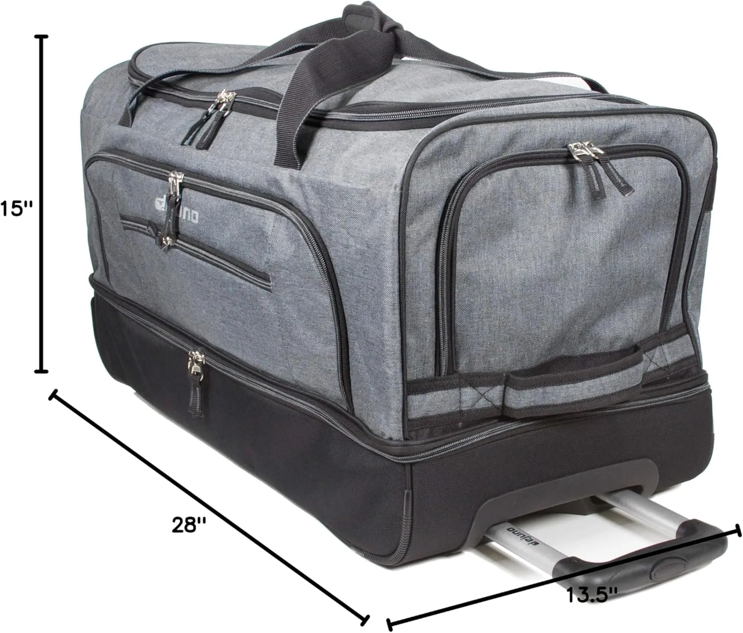 Dejuno Lightweight Denim Drop Bottom Rolling Duffel Bag