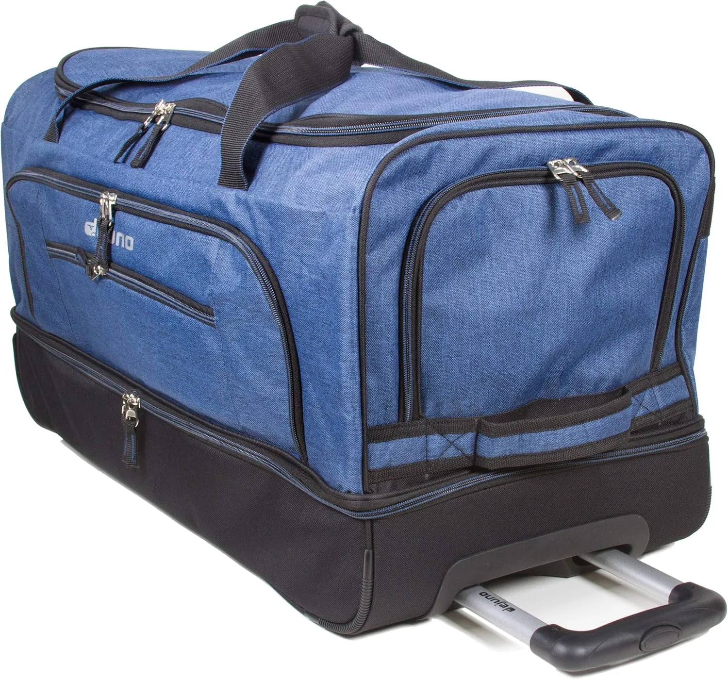 Dejuno Lightweight Denim Drop Bottom Rolling Duffel Bag