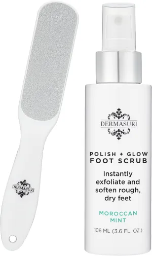 Dermasuri Callus Remover Foot Scrub - Exfoliating Feet Spray-on Formula and Reusable Deluxe Sole File - Dead Skin Remover, Callus Rasp, Scrubber, Peel & Soften Cracked Heels - Deluxe Pedicure Spa Kit