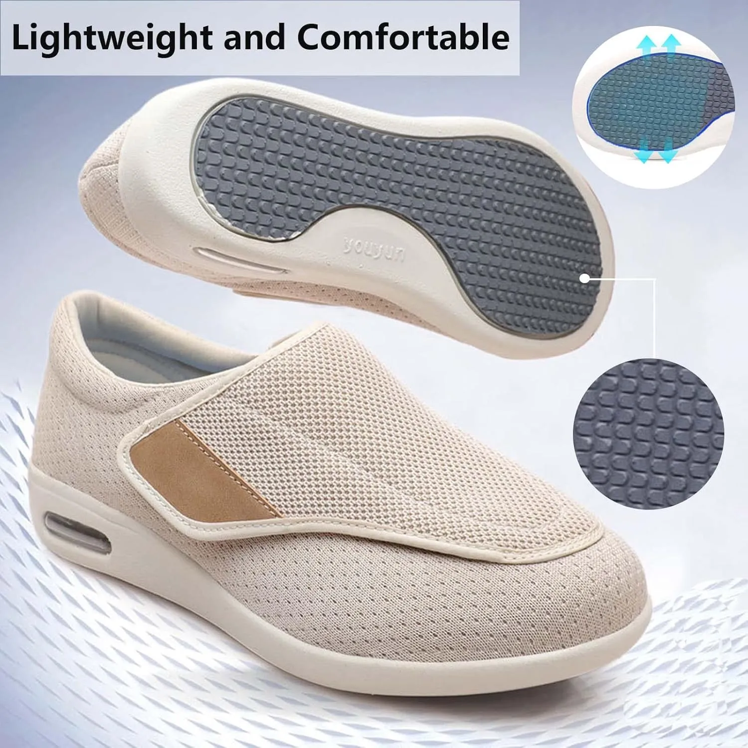 Diabetic Shoes Width Shoe for Elderly Women,Adjustable Closure Breathable Lightweight Width Non Slip Air Cushion Sneakers for Swollen Feet Edema Men 8/Women 9.5