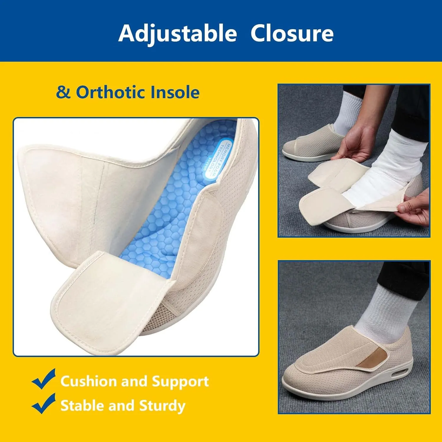 Diabetic Shoes Width Shoe for Elderly Women,Adjustable Closure Breathable Lightweight Width Non Slip Air Cushion Sneakers for Swollen Feet Edema Men 8/Women 9.5