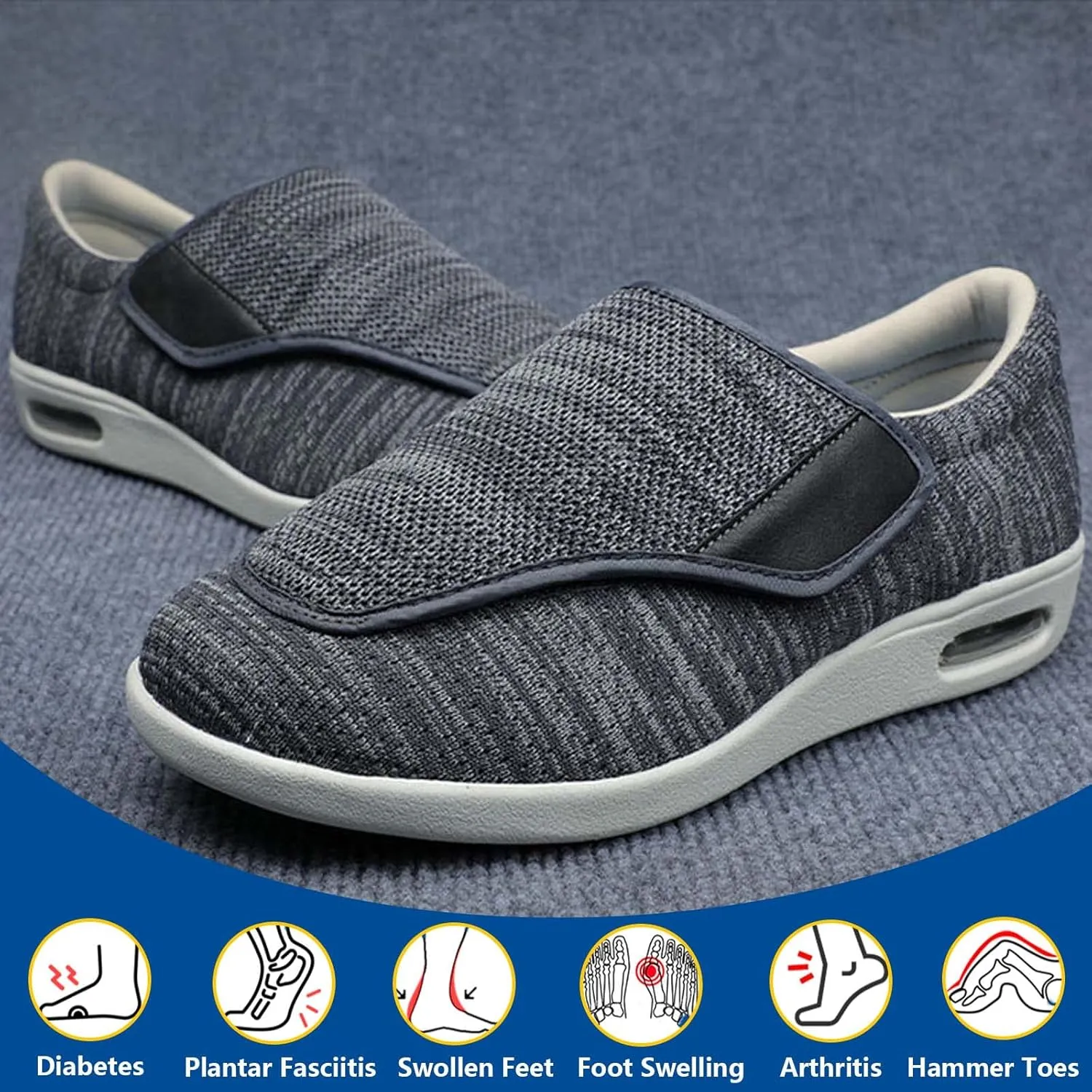 Diabetic Shoes Width Shoe for Elderly Women,Adjustable Closure Breathable Lightweight Width Non Slip Air Cushion Sneakers for Swollen Feet Edema Men 8/Women 9.5