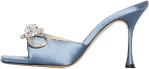 Divanne Heeled Sandals, Women's Mule Sandals Bow Dress High Heel Mules Crystal Wedding Party Slip on Stilettos-Light Blue-Satin-5.5M US