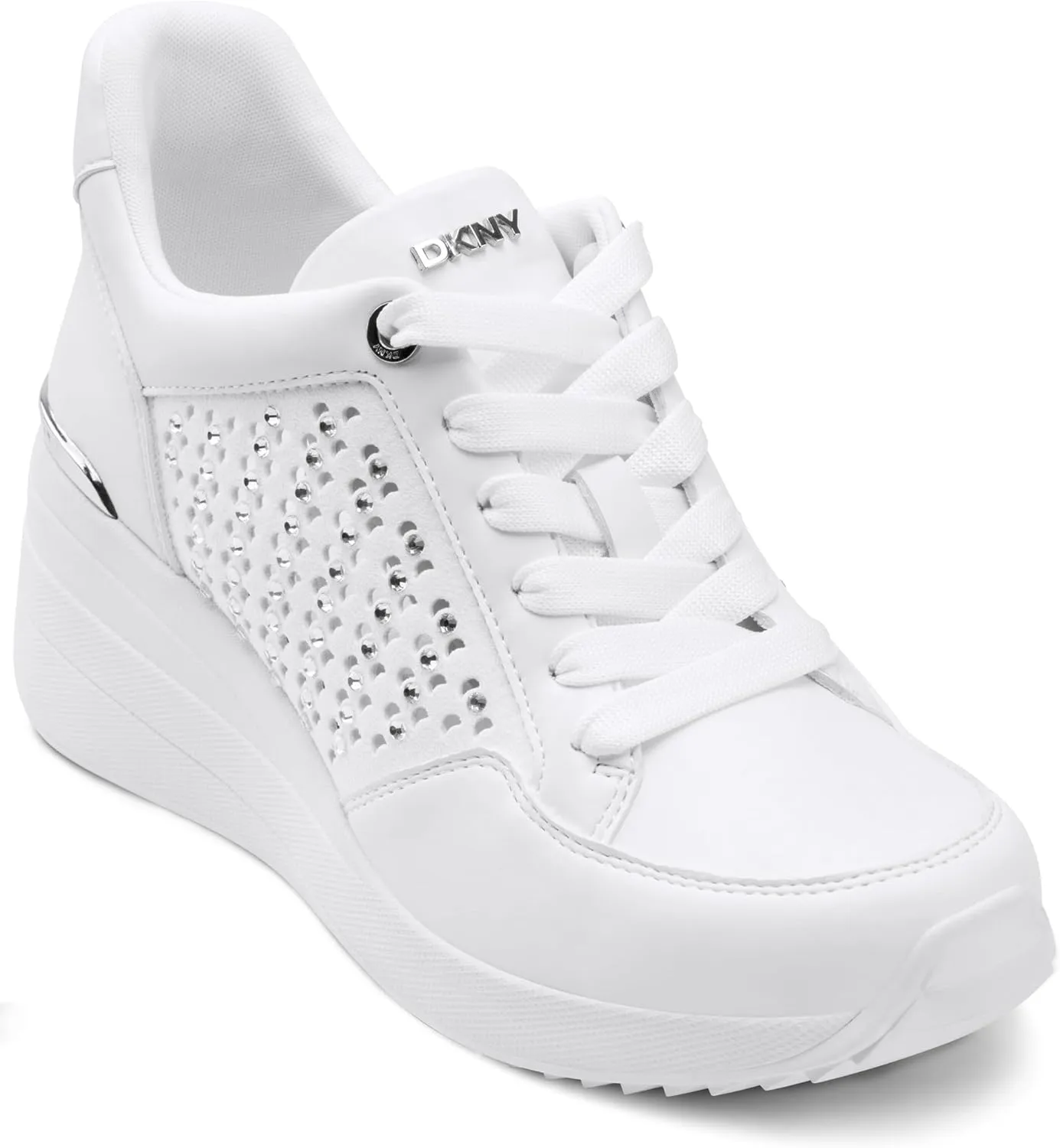 DKNY Women's Kalinda Studded Lace Up Wedge Sneaker