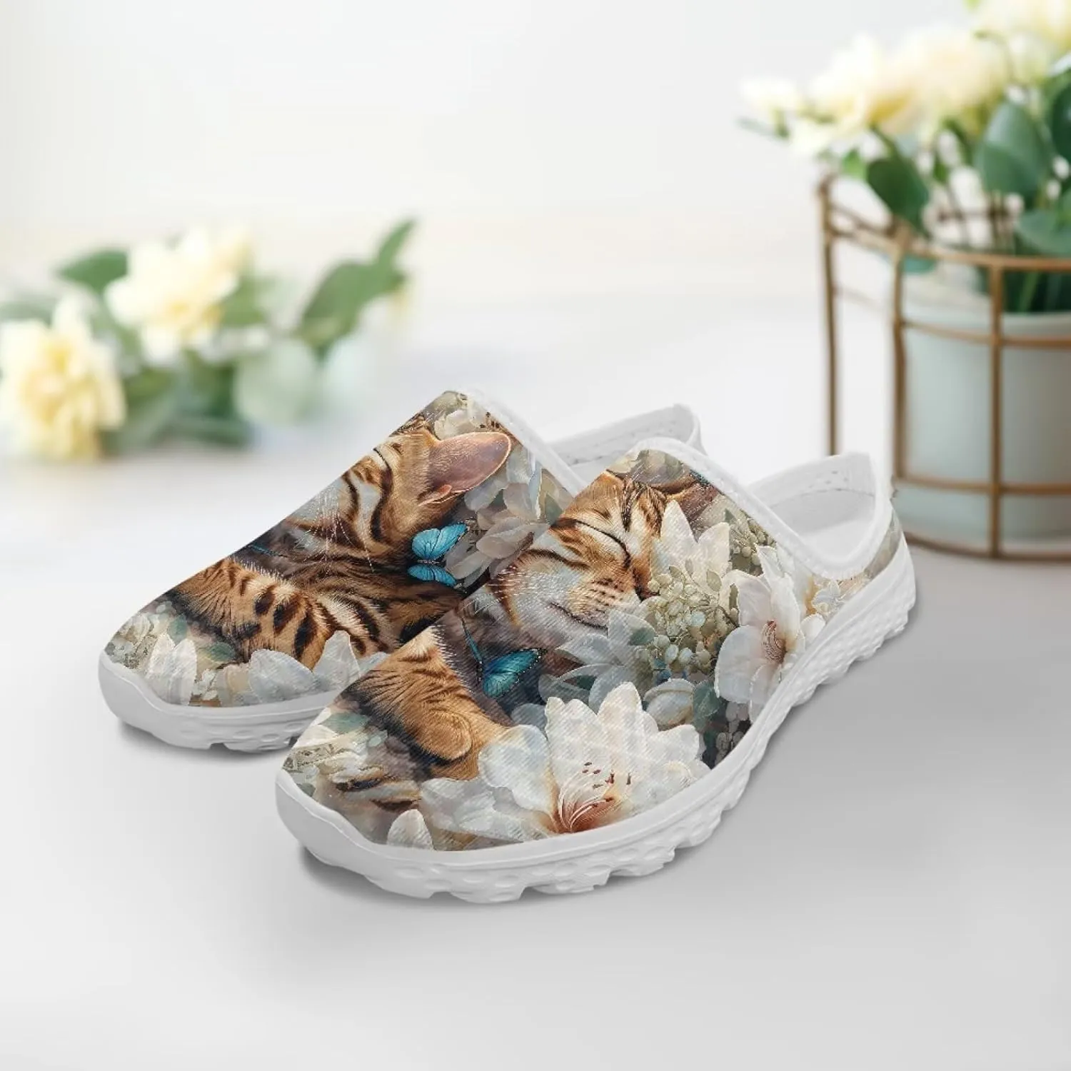 Dog Cat Print Mule Slippers for Women Memory Foam Clipper Fashion Sneakers Comfortable Slip-On Loafers Shoe